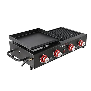 Royal Gourmet GD4002T 4-Burner Tailgater Grill and Griddle Combo, Portable Flat Top Propane Gas Grill with 40,000 BTUs Output for Backyard or Outdoor Cooking, Black