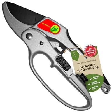 Ratchet Pruning Shears Gardening Tool – Anvil Pruner with Assisted Action – Ratcheting Pruners for with Heavy Duty, Nonstick Steel Blade – Garden Tools by The Gardener's Friend