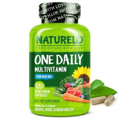 NATURELO Mens Multivitamins for Men 50+ - One Daily Multivitamin for Men with Vitamins, Minerals & Organic Whole Foods, Boost Energy & Health, Non-GMO, 120 Vegetarian Capsules