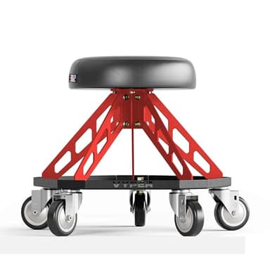 Vyper Robust Steel Pro Shop Chair for Mechanics, Automotive, DIY - 400 lb Capacity Garage Stool, Large Wheels (Black Seat, Red Frame)