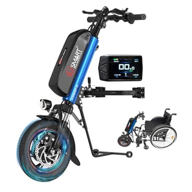 Wheelchair Power Attachment, 500W Brushless Motor Electric Handcycle Up to 15MPH 25Miles, 12'' Portable Power Wheelchair Handcycle with 36V 7.8AH Removable Battery, Disc Brakes, Front Light