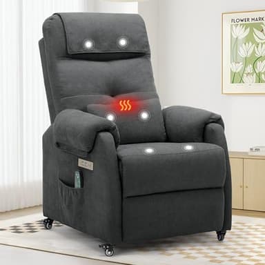 Korser Power Recliner Chair for Adults, Recliner for Small Spaces with Rollers, Electric Chair with Massage and Heat, USB and Type-C Charge Port, Fabric Recliner Chair for Living Room, Bedroom