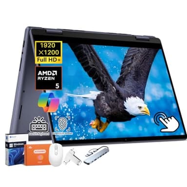 Dell Inspiron 14 2-in-1 Business Laptop, 14" FHD+ Touchscreen, AMD Ryzen 5 8640HS, 64GB DDR5, 2TB SSD, Long Battery Life, Backlit Keyboard, Fingerprint Reader, Copilot AI, Windows 11 Pro, Accessories