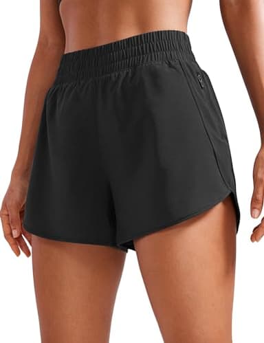 CRZ YOGA Womens High Waisted Running Shorts Mesh Liner 3'' Dolphin Quick Dry for Athletic Gym Track Workout with Zip Pocket Black Small