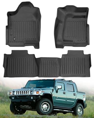 BAMACAR for Hummer H2 Floor Mats 2003-2009 1st & 2nd Row All Weather Waterproof TPE Rubber Floor Liners for Hummer H2 Accessories 2009 2008 2007 2006 2005 2004 2003 Carpet (3-Piece Set, Black)