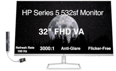 HP 32" FHD VA (1920x1080) Monitor Bundle with Docztorm Dock, 100Hz Refresh Rate, Anti-Glare, Flicker-Free, 2 x HDMI 1.4, 1 x VGA, Ideal for Home & Business, Black (2026 Latest Model)
