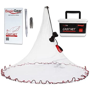 BasicGear Cast Net | Lead, 8ft Radius, 1/4 inch Mesh for Freshwater and Saltwater Bait Fish | Professional Grade and Upgraded Material | Throw Style