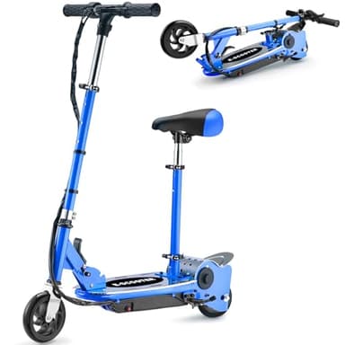 Zupapa Electric Scooter with Seat for Kids Ages 8-12, 6" Pneumatic Tire, Up to 10 mph and 70 min Ride Time, for Riders up to 155 lbs, Removable Seat 2 Riding Styles Dark Blue