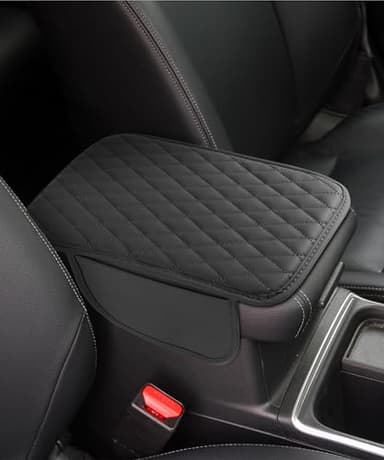 UNLRAE Microfiber Leather Center Console Cover,Car Accessories Car Center Console Pad,Microfiber Leather Armrest Cover Cushion with 2 Storage Bags,Memory Foam Armrest Cover,Fits Most Vehicles (Black)