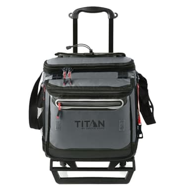 Titan by Arctic Zone Collapsible Wheeled Soft Sided Cooler with Detachable Rolling AT Cart, Insulated Bag with Leak Proof Lining, for Travel, Beach, Picnic, 60 Can Capacity, Sharkskin Grey