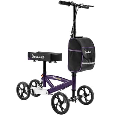 BlessReach Steerable Knee Walker Deluxe Medical Scooter for Foot Injuries Compact Crutches, with Dual Rear on-Wheel Brake and Shock Absorption Under The Knee pad（Purple）