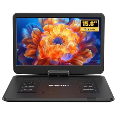 17.5” Portable DVD Player with 15.6” Large HD Screen, 6 Hours Rechargeable Battery, Dual Speakers, Region Free, Remote Control, Support Multi-Format Sync TV, USB/SD, Black