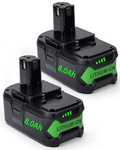 Upgrade 8000mAh Replacement for Ryobi 18V Battery High Capacity Li-Ion Batteries , P108 P104 P105 P102 P103 P109 P122 , Compatible with Ryobi 18V ONE+ System Cordless Power Tools and Charger, 2-Pack