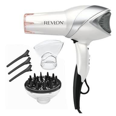 REVLON Infrared Hair Dryer with Diffuser & Concentrator - Ionic Ceramic Blow Dryer for Frizz Control, Shine, Soft Hair & Moisture Protection - 1875W Professional Salon-Quality (White)