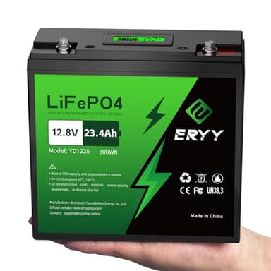 ERYY 12V 23.4AH LiFePO4 Lithium Battery with 30A BMS & LCD Voltmeter, 5000+ Deep Cycles, Grade A Cells for Trolling Motor, UPS Backup, Camping Gear, RVs