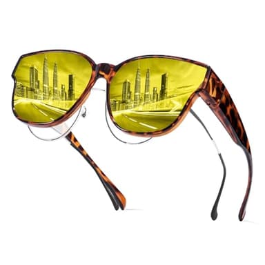 Trysee Night Vision Driving Glasses Fit Over Glasses for Men Women, Anti Glare Polarized Yellow Nighttime Glasses TS8001, X-Large