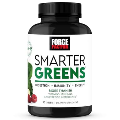 FORCE FACTOR Smarter Greens Tablets, Greens Supplement with 25+ Superfoods and Antioxidants to Improve Digestion, Reduce Stress, Strengthen Immunity, and Support Metabolism, 90 Tablets