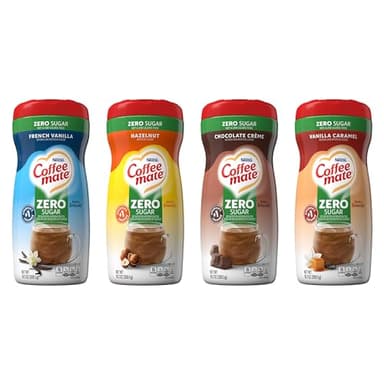 Coffee mate Zero Sugar Flavored Creamer 4 Pack Variety Pack (10.2 oz bottles) – Vanilla Caramel, Hazelnut, French Vanilla, Chocolate Crème