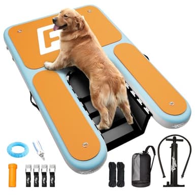 FLOAYANT Inflatable Dog Water Ramp | 60×40" Oversized Floating Puppy Ladder | Water Docks Up to 230lbs | High Stability & Non-Slip EVA | Floating Dog Pool Ramp for Lake, Pool, Boat, Dock
