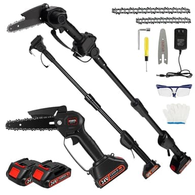 ALSO GO 2-in-1 Electric Pole Saws for Tree Trimming 4"+ 6" Inch Mini Chainsaw Cordless with Extension Pole 12.6 FT Max Reach, 2×2.0Ah Battery Powered Pole Saw Tree Trimmer for Limb Branch Cutter