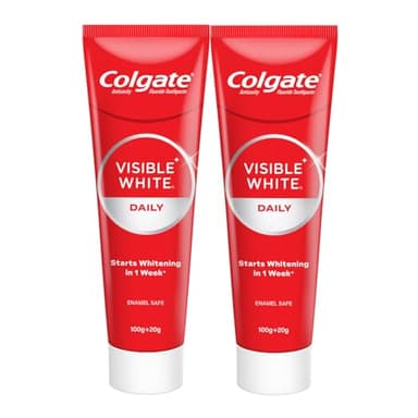 Colgate Visible White Toothpaste, Teeth Whitening Starts in 1 Week, Safe on Enamel, Stain Removal Tooth Paste and Minty Flavour for Fresh Breath (200g + 40g, Combo Pack)