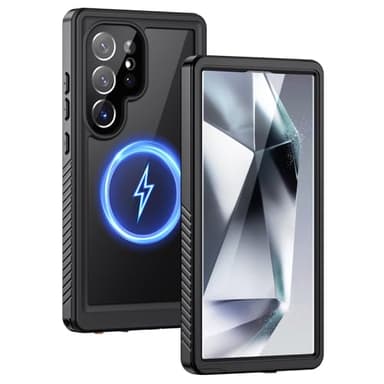 Lanhiem Magnetic for Samsung Galaxy S24 Ultra Case, IP68 Waterproof Dustproof, Built-in Screen Protector, Rugged Full Body Shockproof Cover for Galaxy S24 Ultra 5G 6.8 Inch, Black/Clear