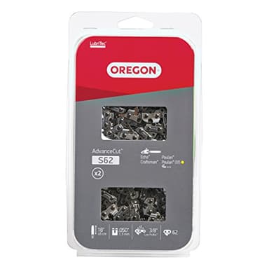 Oregon S62T AdvanceCut Chainsaw Chains 2-Pack, for 18-Inch Bar, 62 Drive Links, 2x Replacement Chainsaw Blades, .050 Inch Gauge, 3/8 Inch Pitch, Fits Craftsman, Atlas, Homelite, Ryobi, Ego & More