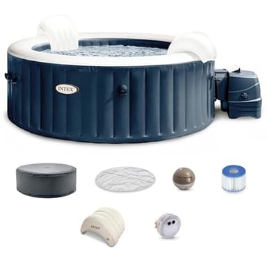 INTEX 28431EP PureSpa Plus Bubble Massage Spa Set: Includes Energy Efficient Spa Cover – 2 Contoured Headrest – LED Light – 6 Person Capacity – 85" x 28"