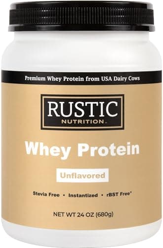Rustic Nutrition Premium Whey Protein Powder, USA-Sourced, No RBST/RBGH, No Stevia or Sucralose, Instantized, Non-GMO, Soy & Gluten Free (Unflavored, 24 Oz)