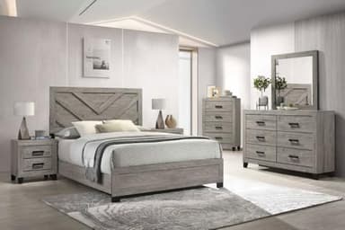 Kings Brand Furniture Napa Farmhouse 6-Piece Bedroom Set - Bed Frame with Headboard, Dresser and Mirror, Chest and 2 Nightstands (Queen)