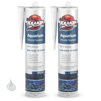 Kraken Bond Aquarium Silicone Sealant Clear - (2x10.1 fl. oz.) 100% Waterproof Aquarium Safe Silicone, Non-Toxic Fish Tank Safe Sealant, Fast Curing and Strong Adhesion, 2 Pack