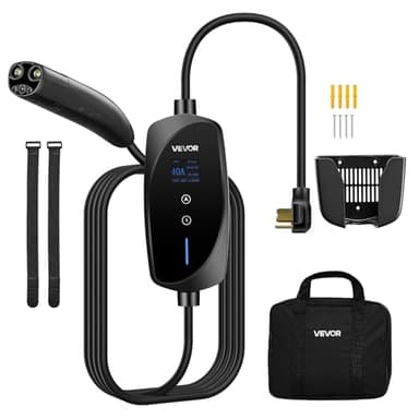 VEVOR Level 2 Tesla Charger, 40 Amp Adjustable Current, 240V Portable Home Electric Car EV Charger with 25 ft Charging Cable, NEMA 14-50P Plug, LCD Display, NACS Connector, for Tesla Model Y/X/3/S
