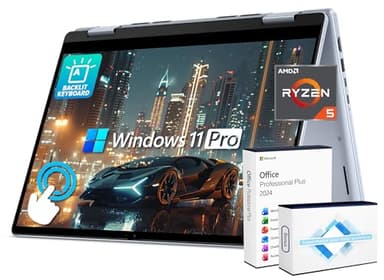 Dell Inspiron 14 2-in-1 FHD+ Touchscreen Laptop for 2025-2026 Student Business, Al Computer, AMD Ryzen 5, 16GB DDR5 RAM, 1TB Storage (512GB SSD +500GB Ext), FP, Backlit KB, Win 11 Pro, Lifetime Office