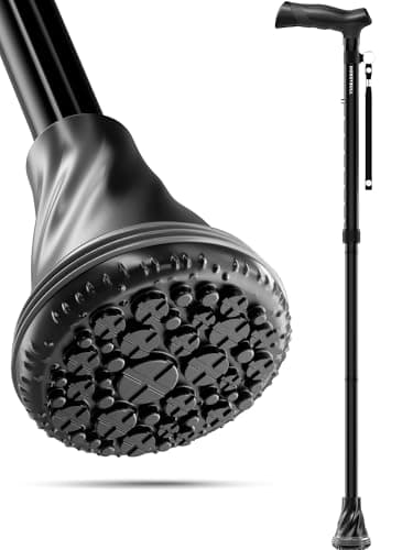 HONEYBULL Foldable Walking Cane for Seniors & Adults – Adjustable 8 Height Settings 30-37", Lightweight Collapsible Cane with Air Cushion Tip, Ergonomic Comfort Grip & Wrist Strap - Black