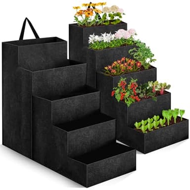 Fanfanwin 5 Tier Vertical Garden Planter 23 Gallon 3.3 x 2.8 x 1.7 ft Raised Garden Bed for Growing Vegetables Herbs Flowers Breathable Plant