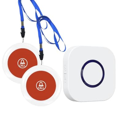 Wireless Caregiver Pager Call Button System with Emergency Buzzer Buttons SOS Alert, 38 Melodies AB Buttons 1000+ Feet Range for Elderly Disabled Home Care, 1 Receiver + 2 Transmitters White