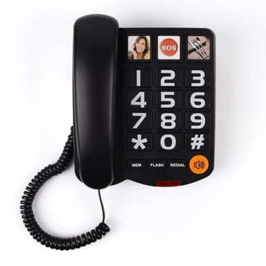 MCHEETA Big Button Phone for Seniors, Landline Telephone for Home with Picture, Durable Hand-Free Phone with LED Call Alert, Adjustable Volume and 3 One-Touch Dialing for Elderly, Black