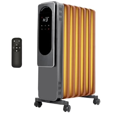 Hykolity Oil Filled Radiator Heater for Large Room, 1500W Electric Oil Space Heater with 7 Extra-Wide M-Shaped Fins, ECO Mode, 24H Timer, Power Memory, Overheat & Tip-Over Protection for Home Office
