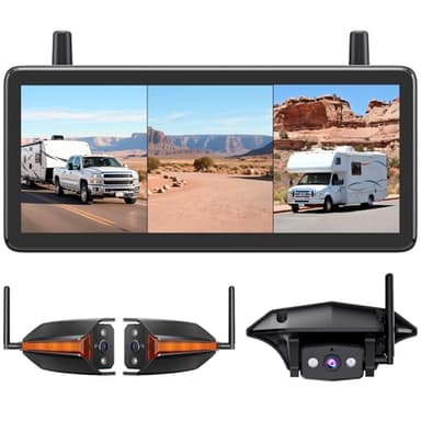 AUTO-VOX Wireless RV Backup Camera: Rear&Side View with 7.2” HD 1080P Triple-Split Screen Monitor, Dual Power USB/Car Charger, DVR Recording, Stable Signal Rear View Camera for Camper, Travel Trailer