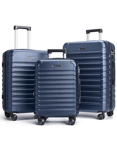 LIGHT FLIGHT Luggage Sets, 3 Piece Durable Suitcase Set with Spinner Wheels, 3 Pcs Hardside Lightweight luggage with TSA Lock, Large Checked Travel Suitcases, 20/24/28 Inch, Dark Blue