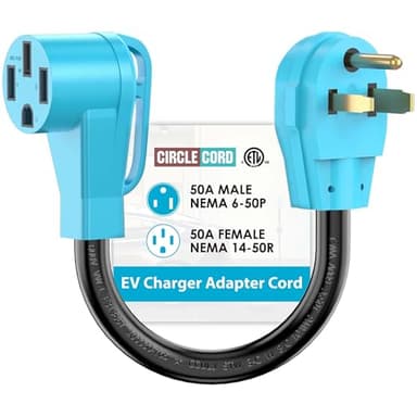 CircleCord NEMA 6-50P to 14-50R EV Charger Adapter Cord for Level 2 EV Charging, 180 Degree Bent Design with Grip Handle, Heavy Duty 6 Gauge, ETL Listed (Not for RV or Dryer)