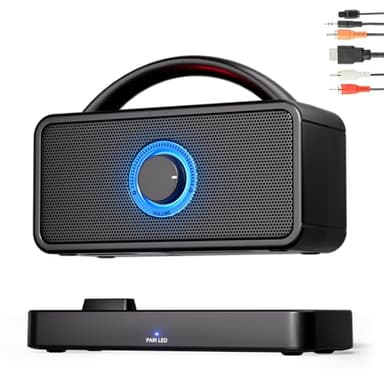 ClaspVital 5.8Ghz Wireless Speakers for TV, 30-hrs Playtime, Portable TV Speakers for Hard of Hearing Seniors, 50 ft Range Compatible with HDMI, Opt, AUX, USB, Coax Port (Cables Included)
