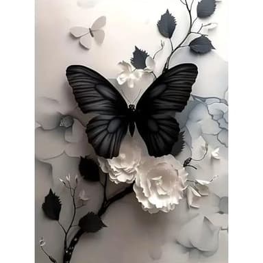 ZHUDENGXJL Butterfly Flower Diamond Art Kits for Adults,5D Full Round Drill Diamond Painting Kits for Beginners,DIY Diamond Dots Paintings Picture Arts Craft for Adults,Home Wall Decor 12 X 16Inch