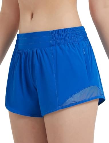 EXARUS Girls Athletic Shorts Running Track Workout with Liner Zipper Pocket Lightweight Elastic Waist Gym Sports 2.5" Blue 10Y