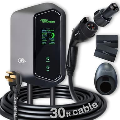 MACH 1: Fast 48 Amp Level 2 EV Charger, Wall-Mount Electric Vehicle Charging Station, 200-240V Hardwire or NEMA 14-50. J1772 car Connector & Tesla NACS, Indoor/Outdoor, 30ft Cable evse Adapter
