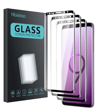 Nixinioo 3 Pack Tempered Glass Screen Protector for Samsung Galaxy S9 plus, Anti-Fingerprint, 9H Hardness, Scratch Resistant, 3D Curved Tempered Glass Film, HD Clear