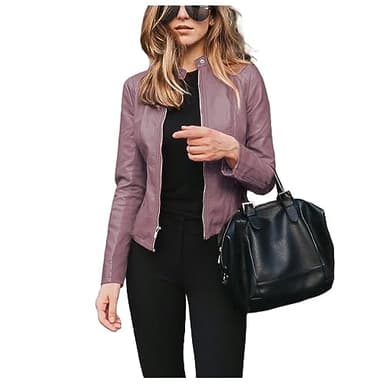 Zyuoel Faux Leather Jacket Varsity Moto Biker Bomber Jackets Short Coat Casual Lightweight Outerwear Coats 2025 Spring Purple