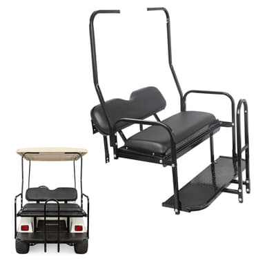 ECOTRIC Golf Cart Folding Rear Seat Kit W/Grab Bar Compatible with Club Car DS (1982-2000.5) Models Back Flip Seat Black