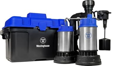 Westinghouse - 1/2 HP Sump Pump Battery Backup System with Integrated Vertical Float Switch and 12 Volt Battery Backup Capability - Dual Sump Pump System, Pumps 5,200 Gallons Per Hour