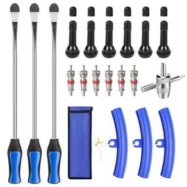 TONDA Tire Spoons, Tire Changing Kit for Motorcycle Dirt Bike Lawn Mower Tractor, Tire Removal Tool Set with Rim Protectors, Valve Tool, Valve Cores, Valve Caps, Valve Stems, Storage Bag